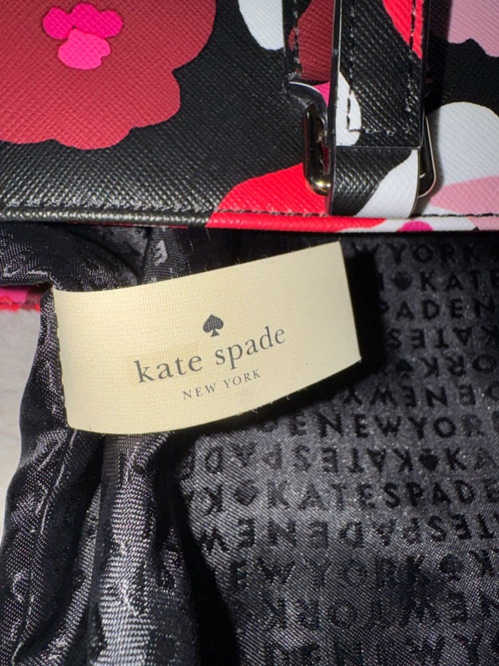 kate spade Black Floral Tote Bag with Pink and Red Accents - Picture 8 of 13